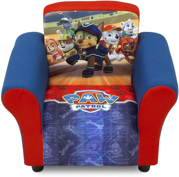 Delta Children Upholstered Chair with PAW Patrol Graphics, Wood Frame, Plush Foam Padding, Side Pockets, for Toddlers and Kids
