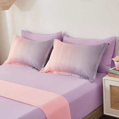 Girls Comforter Set Queen Size Colorful Ombre Blue Pink Purple Rainbow Bedding Set 7 Pieces Bed in A Bag for Kids Teen Girls Women with Comforter, Flat Sheet, Fitted Sheet