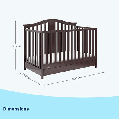 Graco Solano 4-in-1 Convertible Crib with Drawer (Espresso) – GREENGUARD Gold Certified, Crib with Drawer Combo, Includes Full-Size Nursery Storage Drawer, Converts to Toddler Bed and Full-Size Bed