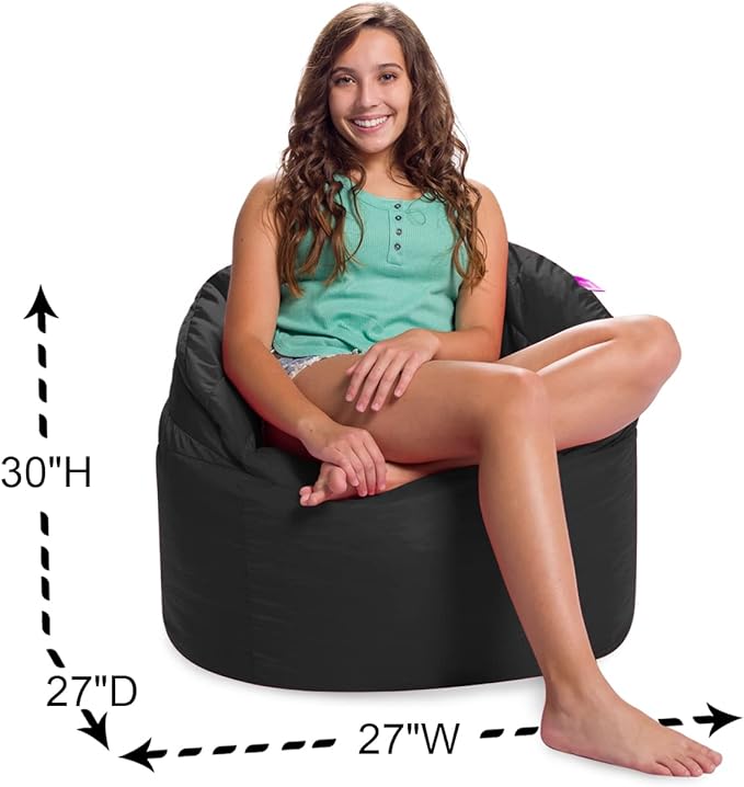Posh Creations Structured Comfy Seat for Playrooms and Bedrooms, Large Bean Bag Chair, Sonoma Lounger, Black