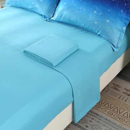 Wowelife Glitter Bedding Set Twin Comforter Set for Girls 5 Pieces Blue Galaxy Comforter Set Twin Bed Set Bed in a Bag with Sheets Comfortable and Breathable for Kids