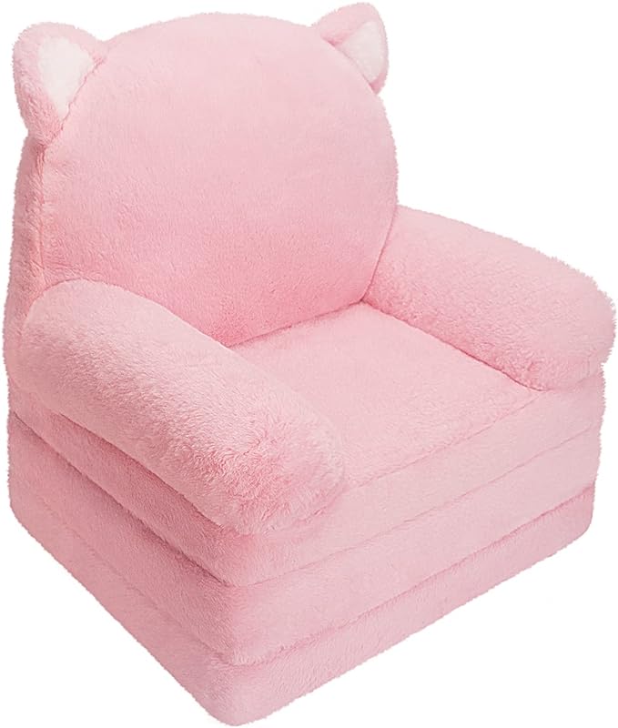 Toddler Chair Comfy, Kids Couch Fold Out, Soft Baby Chairs,kids lounge chair for Play,Gift for 0-3 Years,Pink Kitty