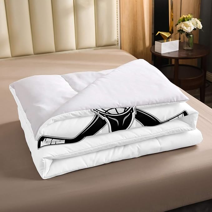 Erosebridal Ice Hockey Comforter Set, Ice Hockey Player Bedding Set Twin, Winter Sports Game Duvet Set, Black White Quilt Set Cartoon Bedding Comforters for Kids Child Boys Teens Gift