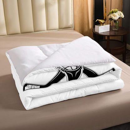 Erosebridal Ice Hockey Comforter Set, Ice Hockey Player Bedding Set Twin, Winter Sports Game Duvet Set, Black White Quilt Set Cartoon Bedding Comforters for Kids Child Boys Teens Gift