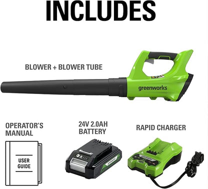 Greenworks 24V Axial Blower (100 MPH / 330 CFM), 2.0Ah Battery and Charger