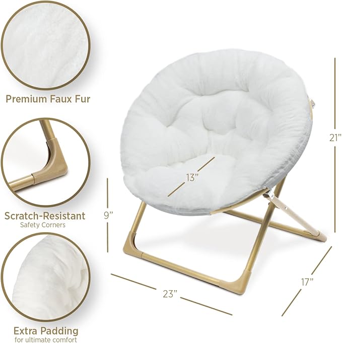 Milliard Mini Cozy Chair for Kids, Sensory Faux Fur Folding Saucer Chair for Toddlers, White