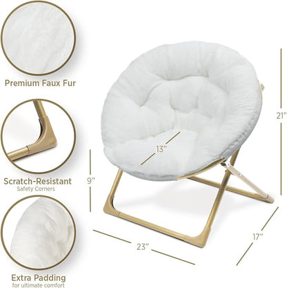 Milliard Mini Cozy Chair for Kids, Sensory Faux Fur Folding Saucer Chair for Toddlers, White