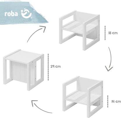 Roba: Country-Farmhouse Chair: White Wood - Chic Children’s Chair, Adjustable Seat Height, Converts Into A Table, Toddler & Kids, Ages 2+