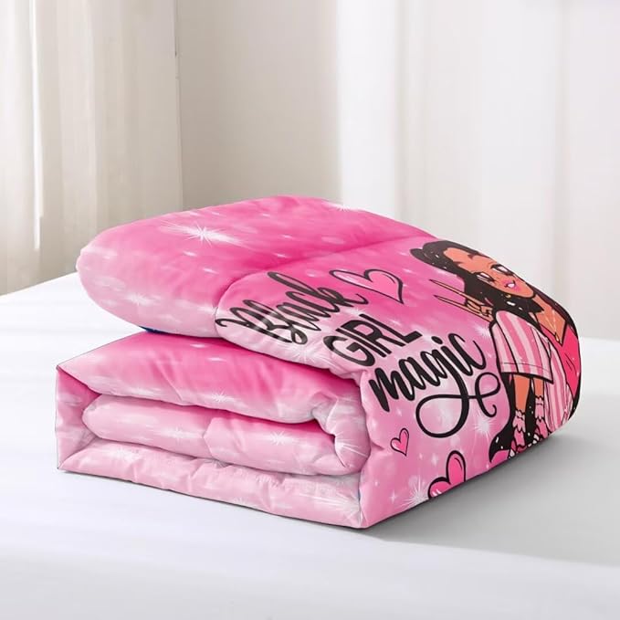 Black Girl Comforter Set Twin for Kids,Black Girl Magic Bedding Set,Cuet Black Princess Girl Comforter Black Queen Melanin Bedroom Bed Set