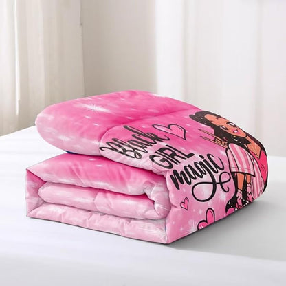 Black Girl Comforter Set Full for Kids,Black Girl Magic Bedding Set,Cuet Black Princess Girl Comforter Black Queen Melanin Bedroom Bed Set