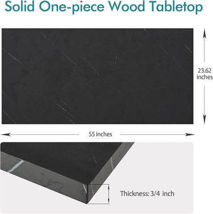 Kaboon Universal Tabletop 55"x23.62" Solid One-Piece Melamine Table Top, Double Desk L-Desk DIY, Home and Office Countertop,Cloud Atlas/Black Marble