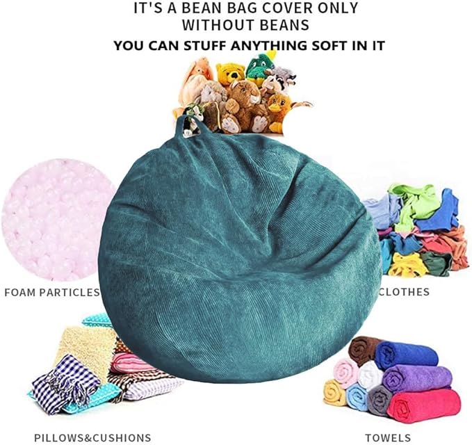 Bean Bag Chair Cover (No Filler) Stuffed Animal Storage Bean Bag Cover Pets Dogs/Cats Lazy Beds. Washable Ultra Soft Corduroy Stuffed for Organizing Plush Toys or Textile, Sack Bean Bag