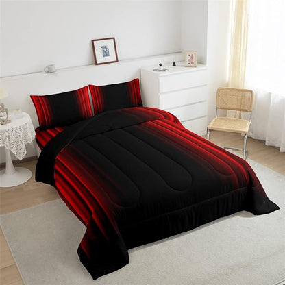 Feelyou Abstract Ombre Women Comforter Set Kids Teens Red and Black Bedding Set Room Decor 3Pcs King Size