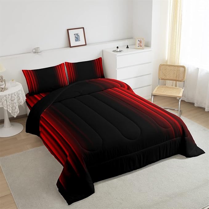 Feelyou Abstract Ombre Comforter Set Kids Teens Red and Black Bedding Set Room Decor 2Pcs Twin Size