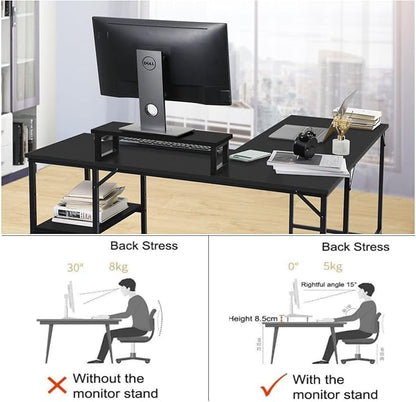 L-Shaped Desk,Corner Computer Desk with Storage Shelves,Large Gaming Desk PC Laptop Writing Workstation with Monitor Stand for Home Office Black