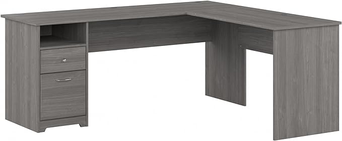 Bush Furniture L Shaped Desk with Drawers for Executive and Home Office | Cabot Collection Corner Table with Storage and Chrome Hardware Return, 72W, Modern Gray