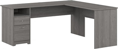 Bush Furniture L Shaped Desk with Drawers for Executive and Home Office | Cabot Collection Corner Table with Storage and Chrome Hardware Return, 72W, Modern Gray
