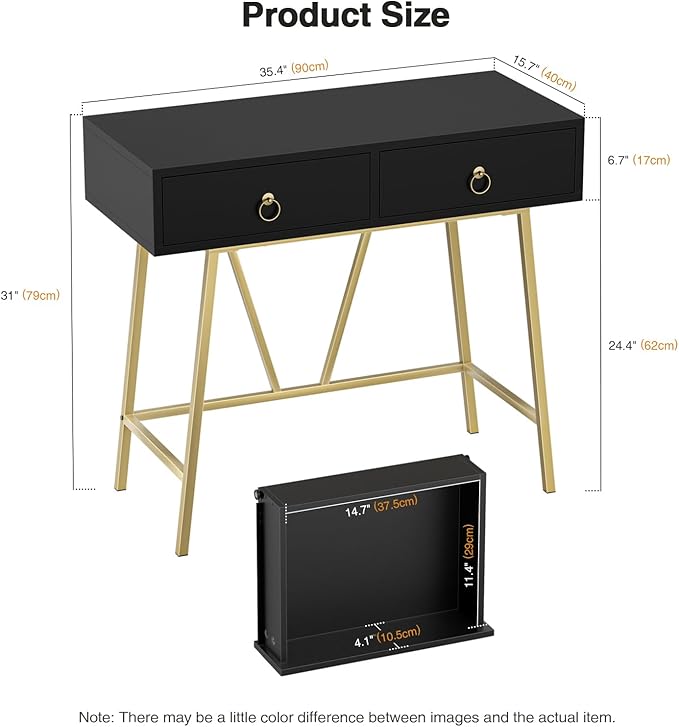 Anmytek Home Office Desk Black Writing Desk with 2 Drawers Modern & Simple Makeup Vanity Study Table Small Computer Desk, D0007