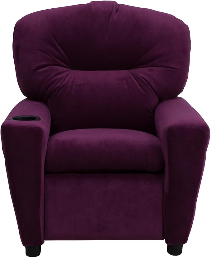 Flash Furniture Chandler Microfiber Kids Recliner with Cup Holder and Safety Recline, Contemporary Reclining Chair for Kids, Supports up to 90 lbs., Purple