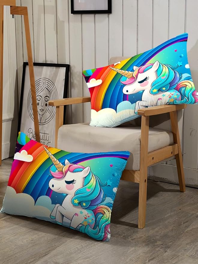 Unicorn Bedding Twin for Girls Rainbow Comforter Set for Kids Children Boys Teens Cartoon Unicorn Colorful Starry Blue Glitter Quilt 1 Comforter + 1 Pillow Case
