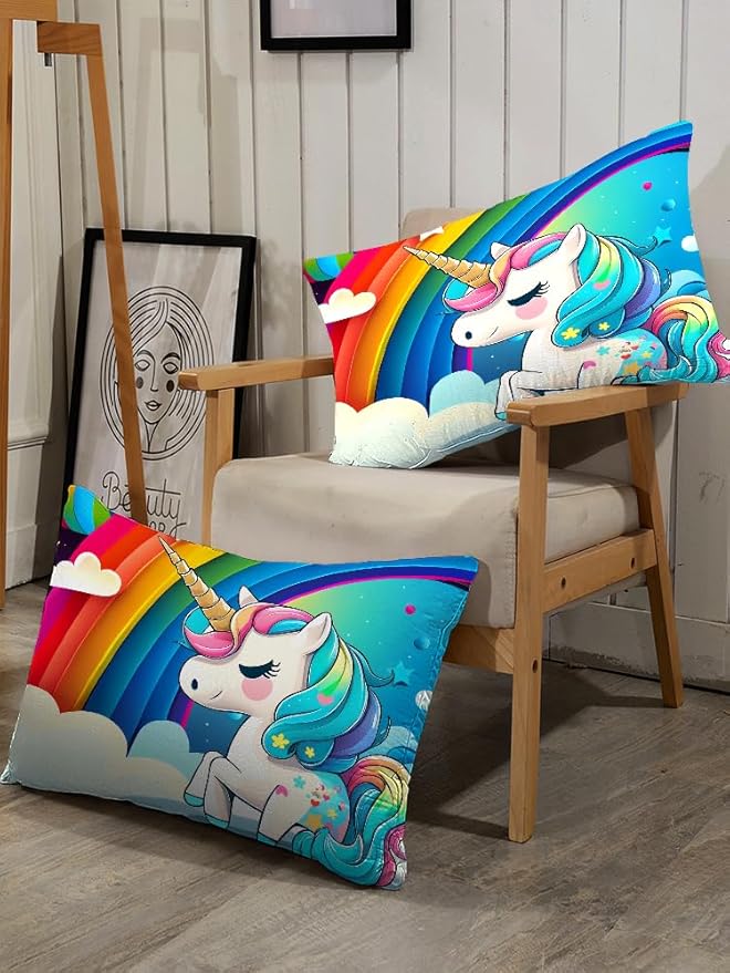 Rainbow Unicorn Bedding Sets Queen Size Comforter Set for Girls Kids Children Teens Boys Cartoon Unicorn Colorful Starry Blue Glitter Quilt 1 Comforter + 2 Pillow Cases