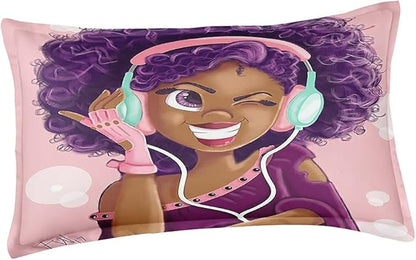 Twin Bedding Sets for Girls, Cute African American Black Girl Magic Comforter Set, Pink Bed Set for Toddler Kids Teenager, Gift for Little Girls Bedroom Decor, 1 Comforter with 2 Pillowcases