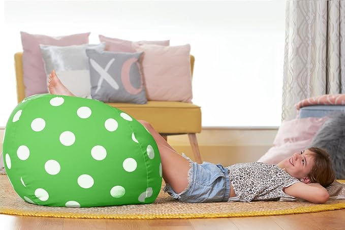 Aubliss Stuffed Animal Bean Bag Storage Chair (Green Dot, Medium (32''))