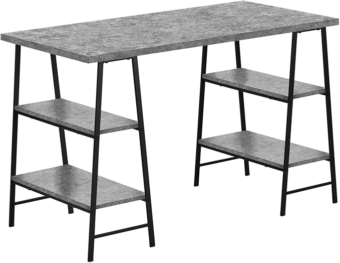 Monarch Specialties 7526 Computer Desk, Home Office, Laptop, Storage Shelves, 48" L, Work, Metal, Laminate, Black, Contemporary, Modern Desk-48 L Grey Stone-Look, 47.25" L x 23.75" W x 30" H