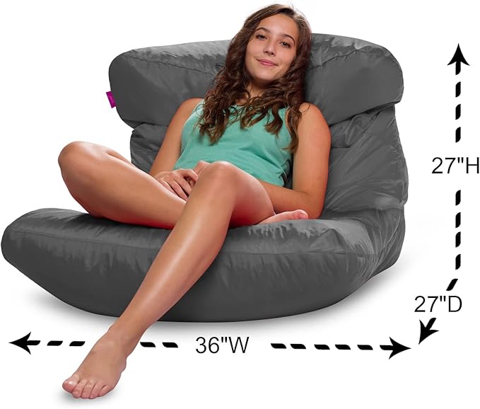 Posh Creations Structured Comfy Bean Bag Chair for Gaming, Reading, and Watching TV, Laguna Lounger, Microsuede - Charcoal Gray