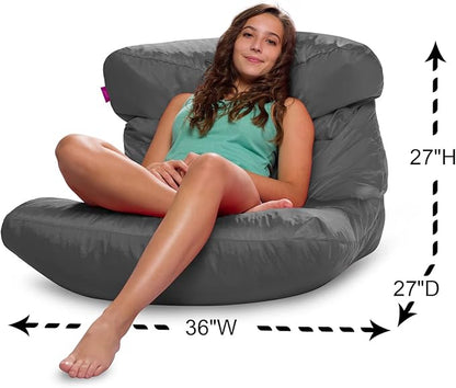 Posh Creations Structured Comfy Bean Bag Chair for Gaming, Reading, and Watching TV, Laguna Lounger, Microsuede - Charcoal Gray