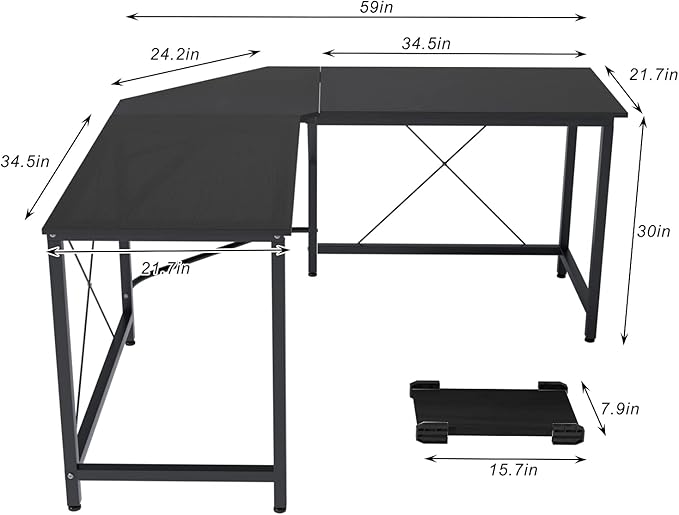 sogesfurniture Large L-Shaped Computer Office Desk, 59" Corner Gaming Desk Workstation Desk PC Laptop Office Home Desk L Desk, Black