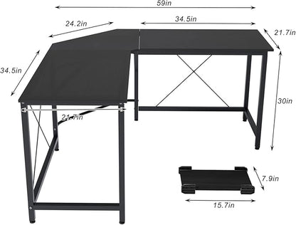 sogesfurniture Large L-Shaped Computer Office Desk, 59" Corner Gaming Desk Workstation Desk PC Laptop Office Home Desk L Desk, Black