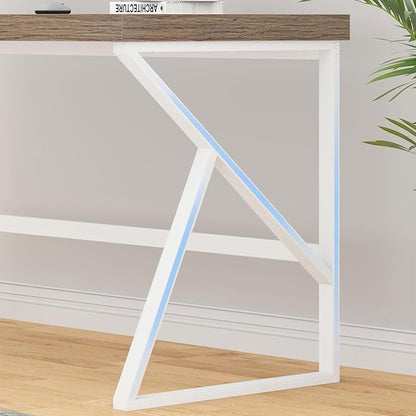 HSH Farmhouse Desk, Modern Home Office Desk, Student Desk for Bedroom Computer Table, Rustic Wood and Metal PC Laptop Computer Desk, Simple Writing Study Gaming Desk Executive Workstation, 55 Inch