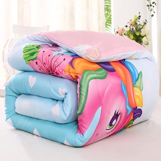 Cute Unicorn Comforter Sets 3pc Pink Flower Girl Colorful Unicorn Bedding Sets Soft Girls Unicorn Rainbow Comforter Sets