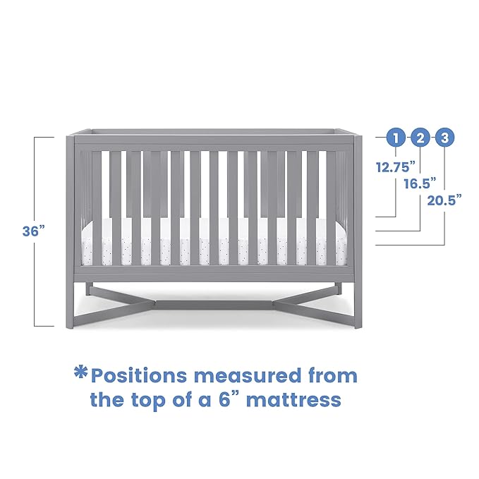 Delta Children Tribeca 4-in-1 Baby Convertible Crib + Simmons Kids Quiet Nights Crib and Toddler Mattress Made from Recycled Water Bottles/GREENGUARD Gold Certified [Bundle], Grey