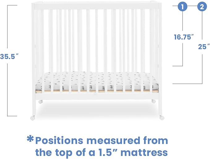 Delta Children Mia Portable Folding Mini Crib with 1.5-Inch Mattress - Greenguard Gold Certified, Bianca White