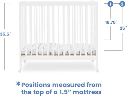 Delta Children Mia Portable Folding Mini Crib with 1.5-Inch Mattress - Greenguard Gold Certified, Bianca White