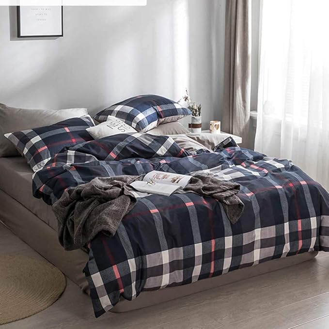 Navy Plaid Comforter Set Cal King Multicolor Checkered Bedding Set Navy Blue Tartan Grid Comforter Striped Women Navy Blue Blanket Cal King Breathable Navy Blue Checkered Bed Comforter Set