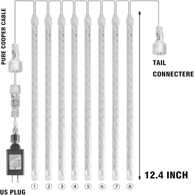 Dazzle Bright Christmas Lights Outdoor, 288LED Meteor Shower Rain Lights 12 Inch 8 Tubes, Waterproof Plug in Falling Icicle Lights Christmas Decorations for Xmas Tree Yard House Decor (Blue)