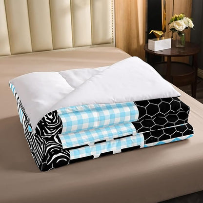 Erosebridal Kawaii Cow Print Comforter Set - Full Size, Blue Black Grey, 3 Pieces