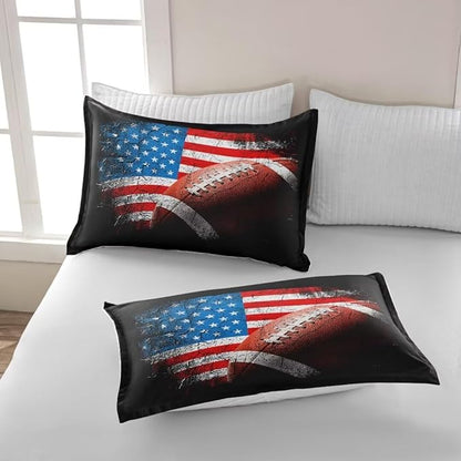 American Football Comforter Set for Boys Teens,Kids Sports Bedding Set Twin Size,USA Flag Football Printed Bedroom Sets with 2 Matching Pillow Shams