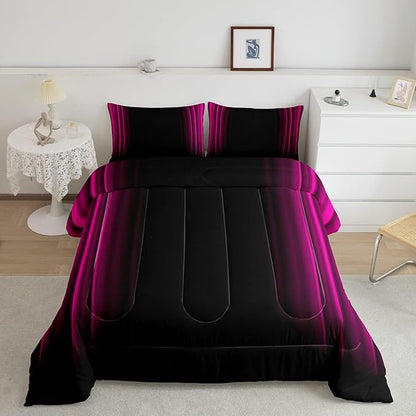 Geometric Abstract Ombre Bedding Bed Set Men Adults Teens Rose Red and Black Striped Comforter Set Kids Boys Girls Simple Modern Comforter Inner Fill Bedroom Collection 3Pcs Full Size