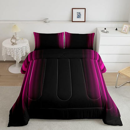 Geometric Abstract Ombre Bedding Bed Set Men Adults Teens Rose Red and Black Striped Comforter Set Kids Boys Girls Simple Modern Comforter Inner Fill Bedroom Collection 3Pcs Queen Size