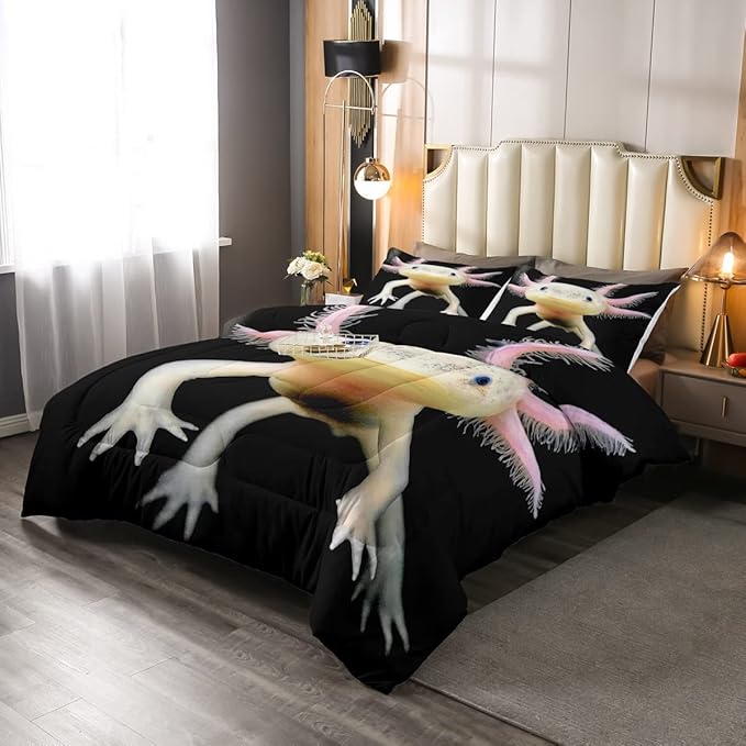 Axolotl Bedding Set King Cute Axolotl Comforter Set 3D Axolotls Down Comforter Bedroom Decor Sea Wildlife Animals Reptile Duvet Set Lightweight Soft Warm Quilt Set for Kids Boys Teens Men Adult