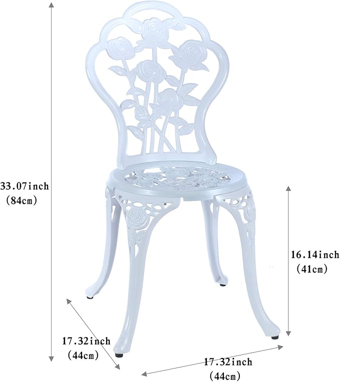 3 Piece Bistro Set,Outdoor Patio Set,Anti-Rust Cast Aluminum Bistro Table Set for Park Yard Front Porch Furniture(White)