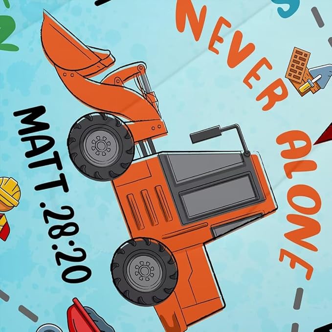 Boys Construction Vehicles Truck Comforter Set Twin,Christian Kids God Says I Am Construction Bedding Set,Car Excavator Tractor Bedroom Set（1 Comforter 2 Pillowcase） Blue