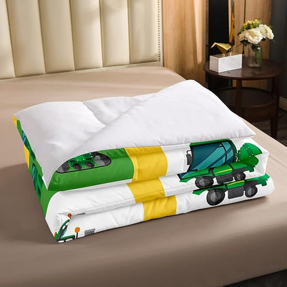 Erosebridal Kids Truck Comforter Set Full Size Boys Cartoon Tractor Down Comforter Excavator Construction Bedding Set Farmhouse Car Vehicle Duvet Set Bedroom Dorm Decor, Yellow Green