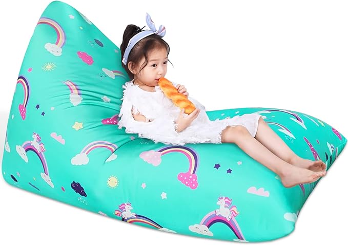 Jorbest Unicorns Stuffed Animal Storage Bean Bag Chair for Kids and Adults, Unicorns Rainbow Bean Bag Stuffed Animal Storage, Luxury Velvet Stuffie Seat - Cover ONLY (200L/52 Gal, Rainbow)