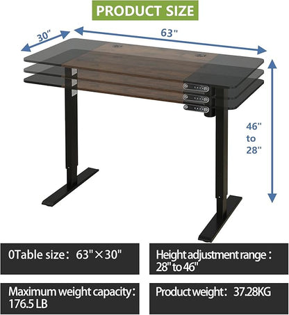 Standing Desk Adjustable Height Desk,63x30Inches, Stand Up Desk Table for Home Office, Home Office Computer Desk,Memory Preset,Height adjustments from 28" to 46"