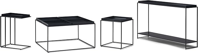 SIMPLIHOME Garner 47 inch Wide Metal Tray Top Console Sofa Entryway Table in Black, for the Living Room, Entryway and Bedroom